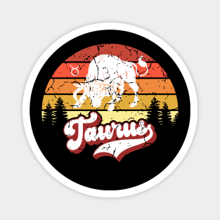 Taurus Zodiac Sign  -Distressed Retro Sunset Magnet